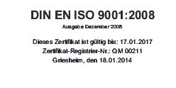 Zertifikat DIN EN ISO 9001-2008